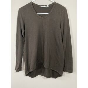 WILT Brown Slub Cotton‎ Long Sleeve Shirt Shrunken Boyfriend Top Size XSMALL